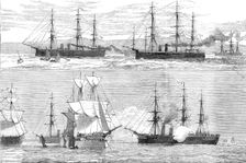 The Flying Squadron entering the Bay of Yedo [and] the Bacchante saluting the Japanese flag, 1881. Creator: Unknown