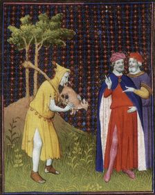 The fool of Strutt putting the tail of a small animal in his mouth, 15th century. Creator: Unknown