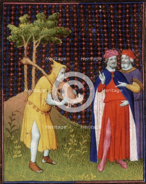 The fool of Strutt putting the tail of a small animal in his mouth, 15th century. Creator: Unknown.
