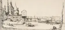 The footbridge temporarily replacing the Pont-au-Change, Paris, after the fire of 1621, af..., 1860. Creator: Charles Meryon