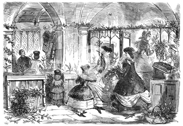 "The Font and the Flowers" - drawn by J. Leech, 1860. Creator: Joseph Swain.