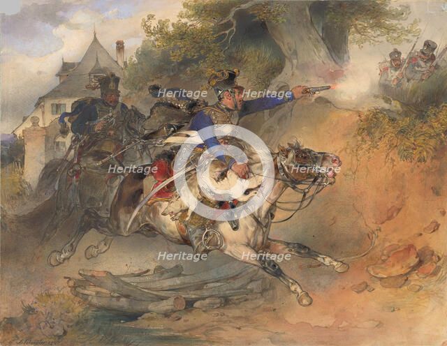 The Foraging Hussar, 1840. Artist: Schindler, Carl (1821-1842)