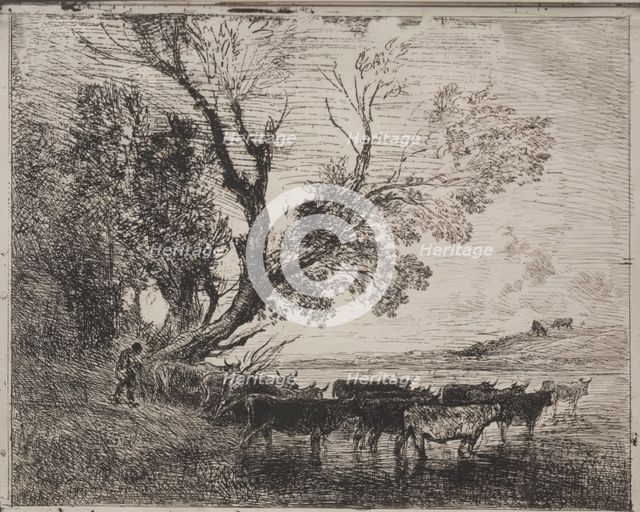 The Ford, original impression 1862, printed in 1921. Creator: Charles François Daubigny (French, 1817-1878).
