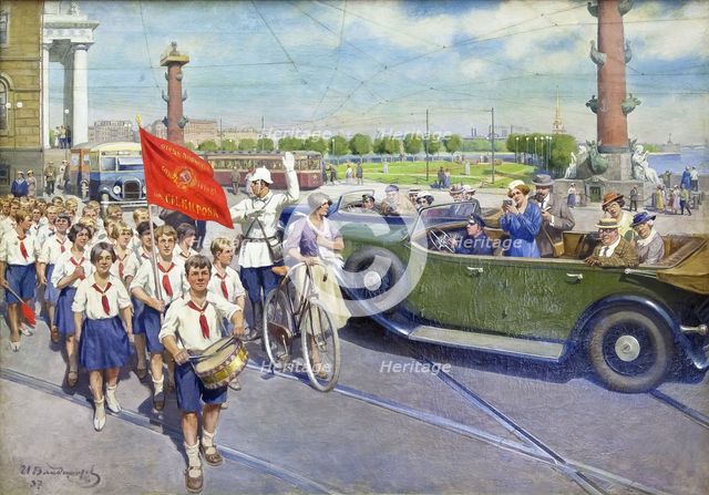 The foreign tourists in Leningrad.