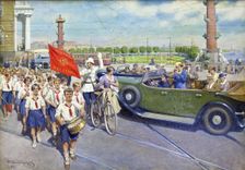The foreign tourists in Leningrad