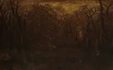 The Forest in Winter at Sunset, ca. 1846-67. Creator: Theodore Rousseau