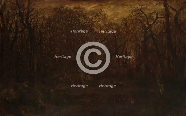 The Forest in Winter at Sunset, ca. 1846-67. Creator: Theodore Rousseau.