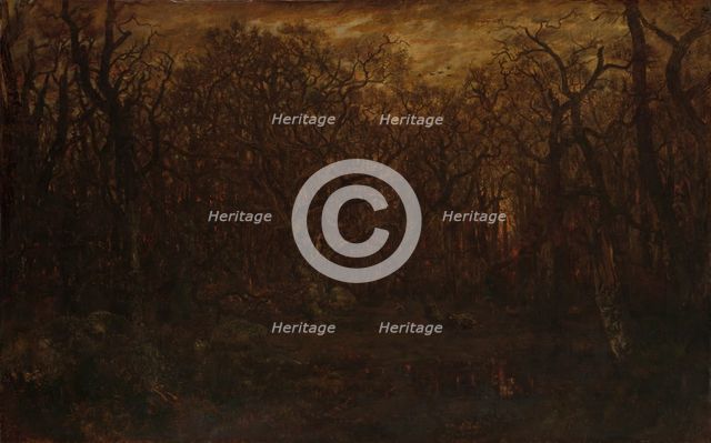 The Forest in Winter at Sunset, ca. 1846-67. Creator: Theodore Rousseau.