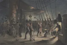 The Forge on Deck, Night of August 9th: Preparing the Iron Plating for Capstan, 1865-66. Creator: Robert Charles Dudley