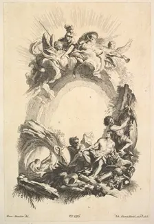 The Forges of Vulcan, from Book of Cartouches, mid-18th century. Creator: Johann Georg Hertel