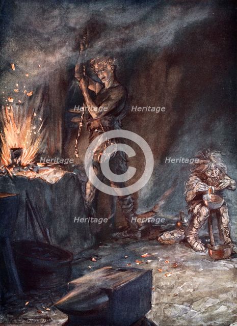 'The forging of Nothung', 1924.  Creator: Arthur Rackham.