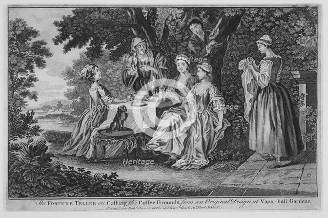 The Fortune Teller on Casting the Coffee Grounds, from an Original Design at Vaux-hall ..., 1748-60. Creator: Unknown.