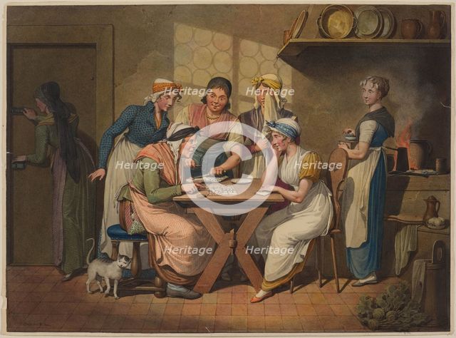 The Fortune Teller in the Kitchen. Scenes of life during the Biedermeier period. Creator: Opiz, Georg Emanuel (1775-1841).