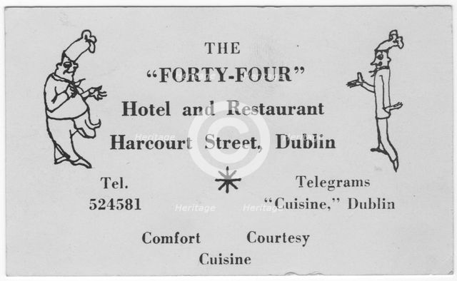 The "Forty-Four" restaurant card, c1955.  Creator: Shirley Markham.