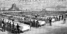 The Forth Bridge: Luncheon in the Model Room, 1890. Creator: P Naumann