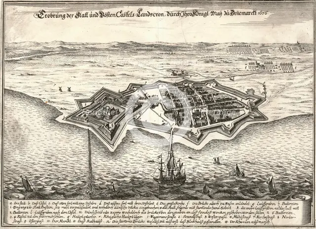 The fortifications of Landskrona, Sweden, captured by the Danes in the Scania War, 1676.  Creator: Unknown.
