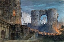 The fortress Castellor. Stage design for the opera Il trovatore by Giuseppe Verdi, 1902. Creator: Rota, Vittorio (1864-?)