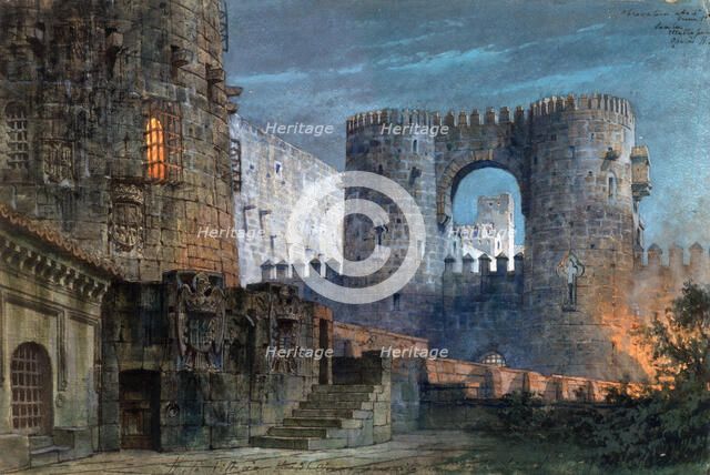 The fortress Castellor. Stage design for the opera Il trovatore by Giuseppe Verdi, 1902. Creator: Rota, Vittorio (1864-?).
