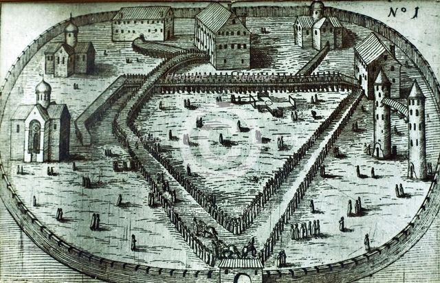 The Fortress in Alexandrovskaya village. Published by Jacob Ulfeldt, 1578.