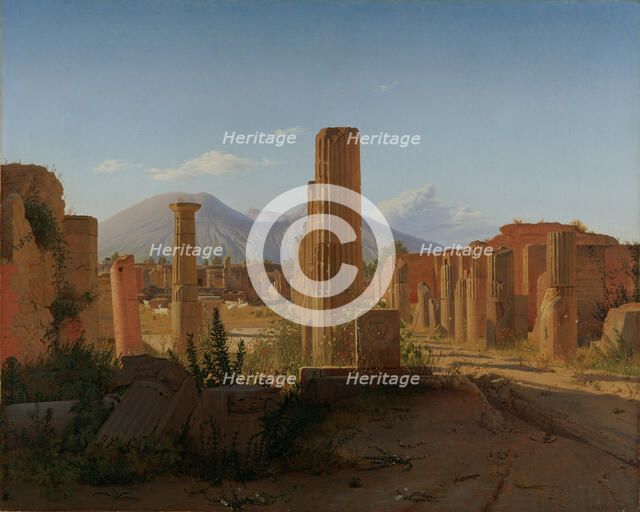 The Forum at Pompeii with Vesuvius in the Background, 1841. Artist: Købke, Christen Schiellerup (1810-1848)
