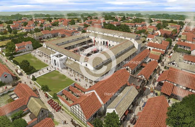 The Forum at Silchester from the North West, c4th century, (c1990-2010).  Artist: Peter Urmston.
