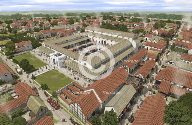 The Forum at Silchester from the North West, c4th century, (c1990-2010).  Artist: Peter Urmston.