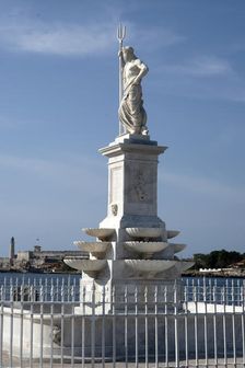 The Fountain of Neptune on the famous Malecon, or seafront promenade, Havana, Cuba, 2024. Creator: Ethel Davies