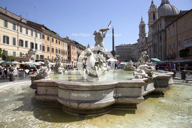 The Fountain of Neptune, Navona Square, Rome, Italy. Artist: Samuel Magal