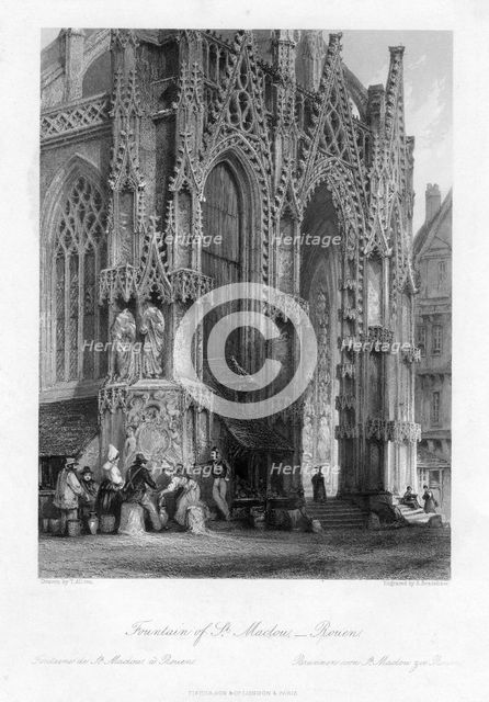 The fountain of St Maclou, Rouen, France, 19th century.Artist: S Bradshaw