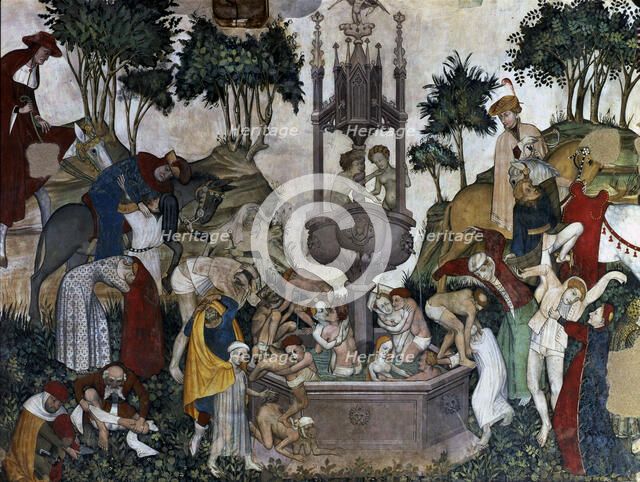  'The fountain after bathing in the Fountain of Youth'. Mural painting in the castle of the Duke …