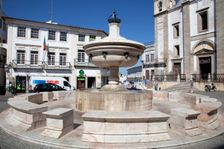 The fountain in the square near the Cathedral of Evora, Portugal, 2009. Creator: Samuel Magal
