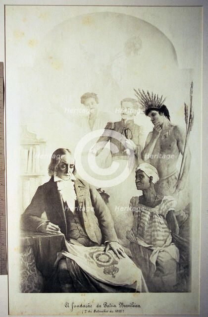The founder of the Brazilian Nation, 7th September 1822, allegory representing the three races of…