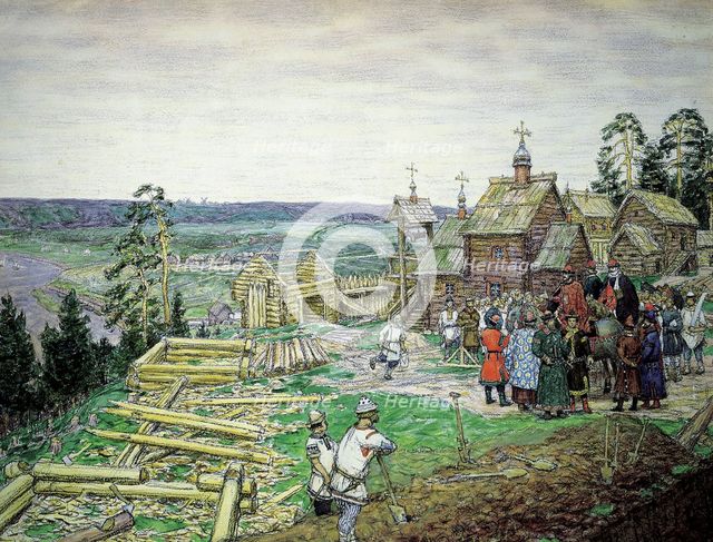 The Founding of the Moscow Kremlin, 1156', 1917. Creator: Vasnetsov, Appolinari Mikhaylovich (1856-1933).