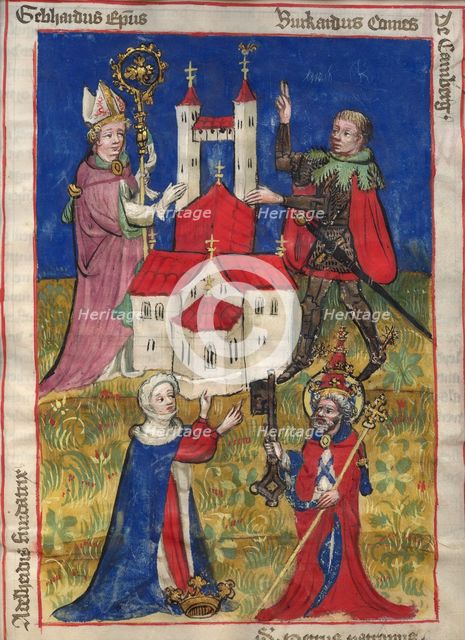 The founding of the Oehringen convent of canons in 1037 (From the Obleybuch of Oehringen). Artist: Anonymous  