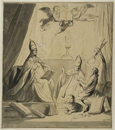 The four church fathers discuss the Lord's Supper. Creator: Pieter de Grebber