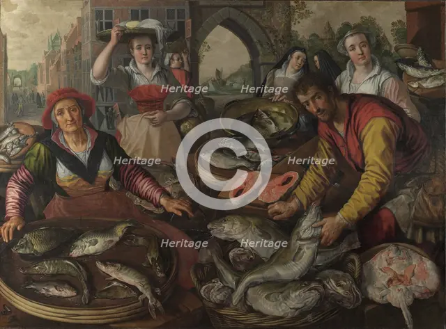 The Four Elements: Water. A Fish Market with the Miraculous Draught of Fishes in the Background, 1569. Artist: Beuckelaer, Joachim (ca. 1533-1574)