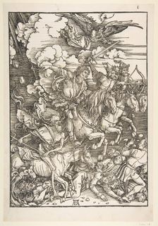 The Four Horsemen, from The Apocalypse, Latin Edition, 1511, ca. 1511. Creator: Albrecht Durer