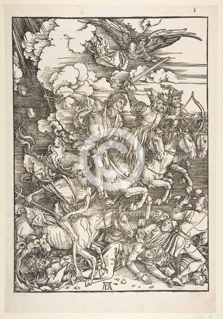 The Four Horsemen, from The Apocalypse, Latin Edition, 1511, ca. 1511. Creator: Albrecht Durer.