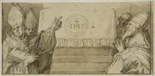 The four Latin church fathers in front of an altar. Creator: Abraham Bloemaert