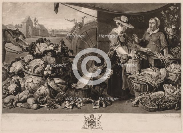The Four Markets: The Vegetable Market, 1779. Creator: Richard Earlom (British, 1743-1822).
