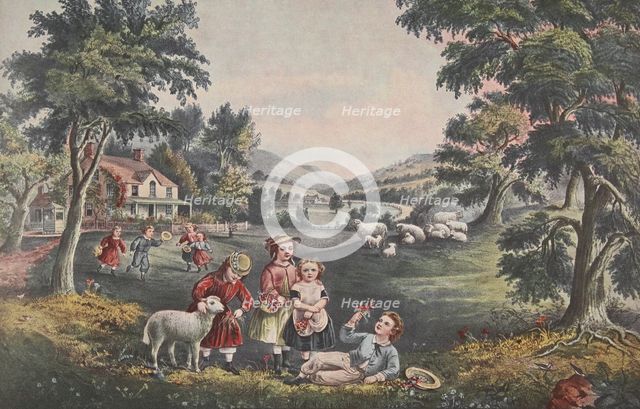 The Four Seasons of Life - Childhood, pub. 1868, 'The Season of Joy' , Currier & Ives (Colour Lithog