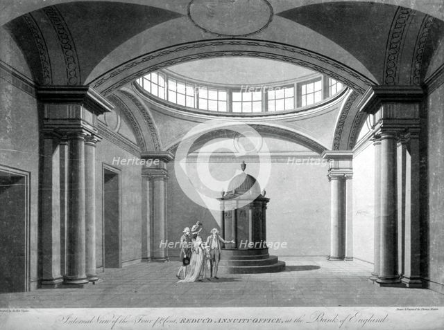 The Four Percent Reduced Annuity Office at the Bank of England, City of London, c1790.               Artist: Thomas Malton II