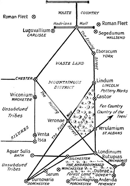 'The Four Principal Roman Lines of Communication in Britain', 1910. Artist: Unknown.