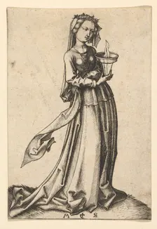 The Fourth Wise Virgin, from the series The Wise and Foolish Virgins, ca. 1435-1491. Creator: Martin Schongauer
