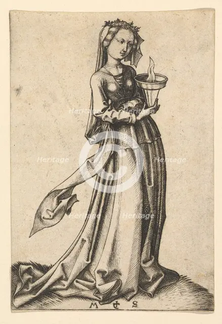 The Fourth Wise Virgin, from the series The Wise and Foolish Virgins, ca. 1435-1491. Creator: Martin Schongauer.