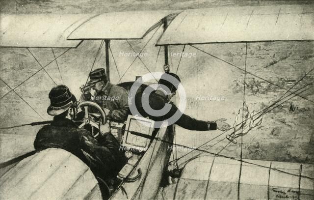 'The Fourth Arm in the Great War: French Air-scouts at work', First World War, 1914-1918, (c1920). Creator: Georges Bertin Scott.