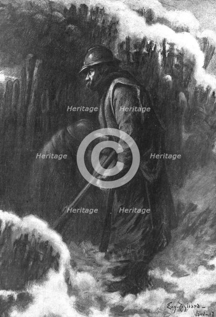 The Fourth Division; The Lookouts in a small observation post, 1917. Creator: Unknown.