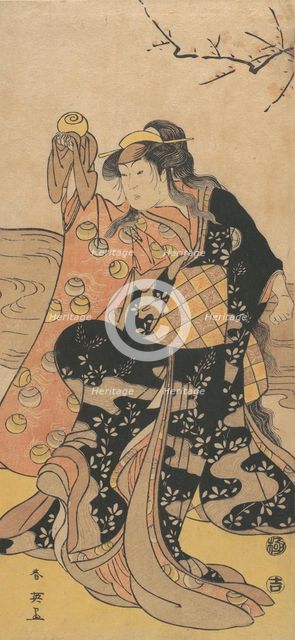 The Fourth Iwai Hanshiro as a Woman Holding a Crystal Ball and Dancing on the Bank of ..., ca. 1788. Creator: Katsukawa Shun'ei.