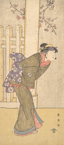 The Fourth Iwai Hanshiro as a Woman Standing under a Torii, ca. 1791? Creator: Katsukawa Shun'ei