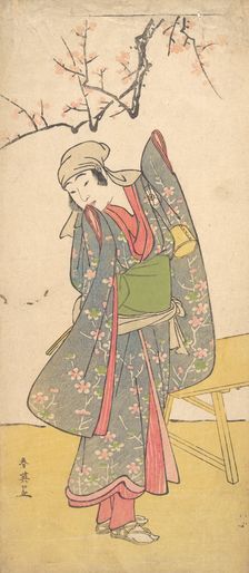 The Fourth Iwai Hanshiro as a Young Girl Standing by a Wooden Bench, ca. 1790? Creator: Katsukawa Shun'ei